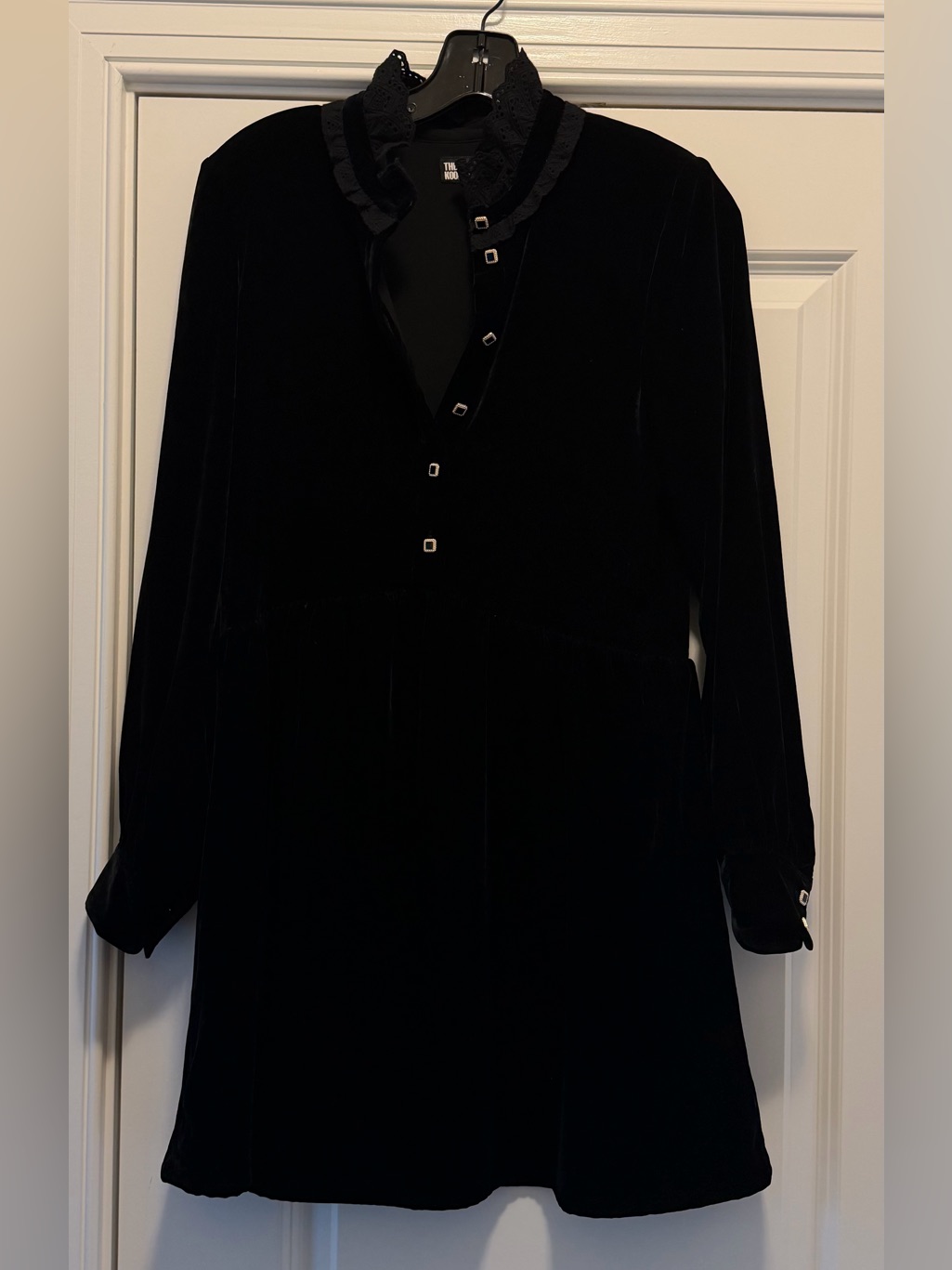 The Kooples Black Velvet Long Sleeve Ruffle Collar Dress